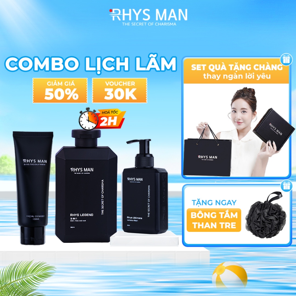 Bộ Quà Tặng Nam - Sữa tắm gội nam 350 ml & Sữa rửa mặt nam 100ml & Dung dịch vệ sinh 120ml RHYS MAN