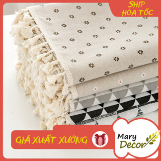 (75*75CM/ 75*150CM) Khăn phủ tủ lạnh viền tua rua, Thảm trải bàn phông nền canvas họa tiết đẹp NK75