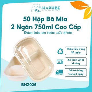   50 Cái  Hộp Bã Mía 750ml 2 Ngăn – Thân Thiện Môi Trường Đựng Cơm Đồ Ăn Healthy 🍱🌱♻️ 