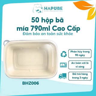 [50 Cái] Hộp Bã Mía 790ml Dùng 1 Lần – Đựng Cơm, Salad, Thực Phẩm Tiện Lợi 