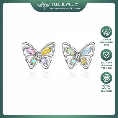[Outlet S1] Khuyên tai bạc nữ TLEE mẫu cánh bướm đính đá ngũ sắc xinh xắn bạc cao cấp TLEE JEWELRY B0230