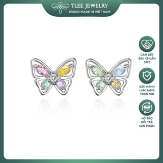 Khuyên tai bạc nữ TLEE mẫu cánh bướm đính đá ngũ sắc xinh xắn bạc cao cấp TLEE JEWELRY B0230