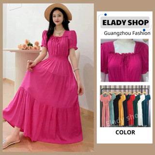 Đầm maxi AD1045,  Váy maxi nữ dáng dài Quảng Châu mùa hè đi biển đi tiệc  cổ vuông kèm nơ vải mát - Elady Shop