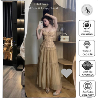 Sét váy cúp ngực phối ren đi ăn cưới đầm nữ dự tiệc váy dáng dài sang chảnh hàng loại 1(chuẩn from mãu mặc)