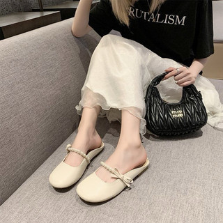 Sục nữ bệt mũi tròn phối nơ dây ngọc