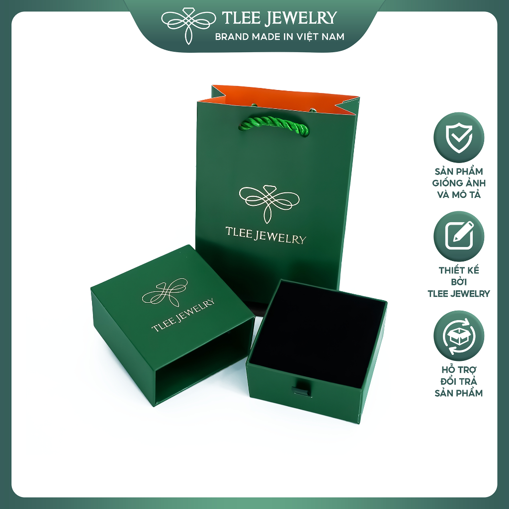 Set Hộp đựng, túi đựng trang sức TLEE, hộp quà size 7.5cm x7.5cm, túi size 15cm x 10cm rút cao cấp TLEE JEWELRY