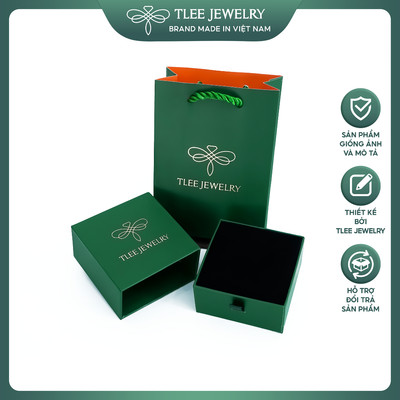 Set Hộp đựng, túi đựng trang sức TLEE, hộp quà size 7.5cm x7.5cm, túi size 15cm x 10cm rút cao cấp TLEE JEWELRY