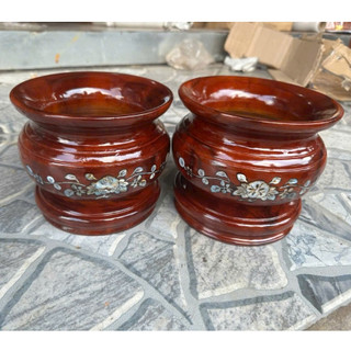 Bát nhang - lư hương gỗ tràm nguyên khối cẩn hoa siêu đẹp ngang 16cm, 18cm, 20cm