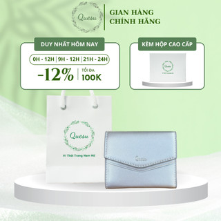 Bóp ví cầm tay nữ Quesu màu bạc cùng hộp đựng và túi giấy quai xách cao cấp làm quà tặng