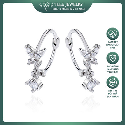 Bông tai bạc nữ TLEE mẫu bông tròn tua hồ điệp đá TLEE JEWELRY B0339