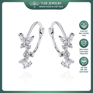 Bông tai bạc nữ TLEE mẫu bông tròn tua hồ điệp đá TLEE JEWELRY B0339