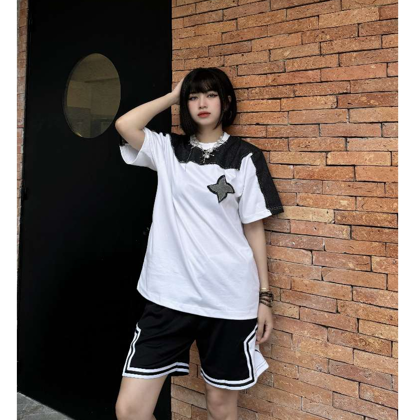 Áo Thun Unisex SAIGONESE Vải Cotton Phối Jean Denim Hoạ Tiết Shuriken Form Rộng Unisex Nam Nữ AT08SG | BigBuy360 - bigbuy360.vn