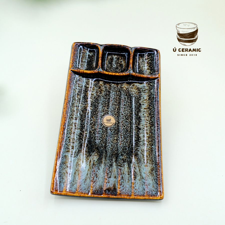 Dĩa 3 Ngăn Gốm Sứ. Ú CERAMIC