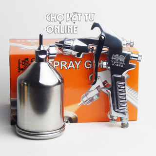 Súng phun sơn khí nén model K888 đầu phun 1.5mm kèm lon sơn inox có chân gác hàng đẹp loại 1