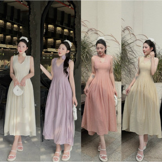 Maxi xếp ly eo hoa cổ 4 màu SML 480k