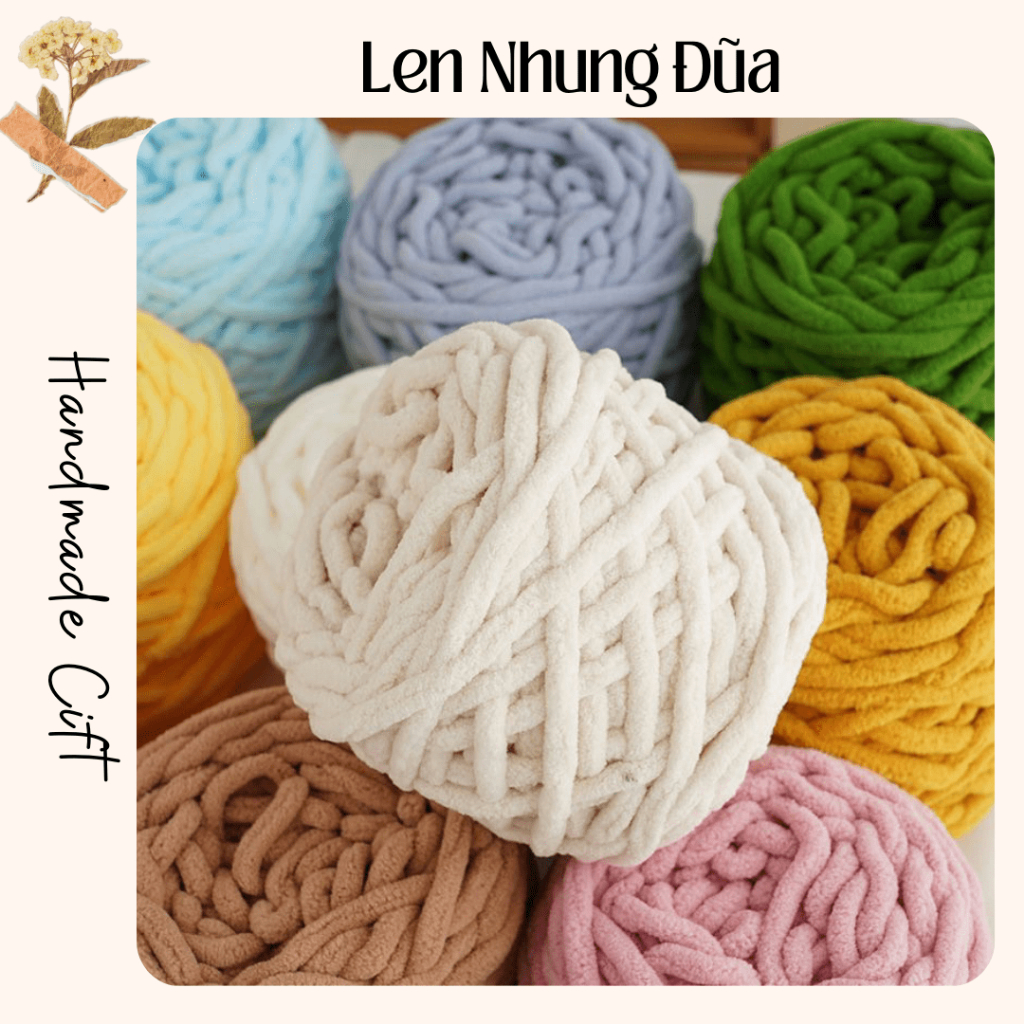 Len Nhung Đũa Sợi Bông, Len Nhung Đũa Len Đan Móc Bông Sữa Mềm Mịn - Handmade Cift