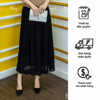Chân Váy EMY  V9476  Chiffon Dập Ply Đen