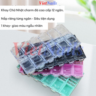 Khay hộp nhựa 12 ô chữ nhật tròn đựng đá nail charm nail trang trí móng tay