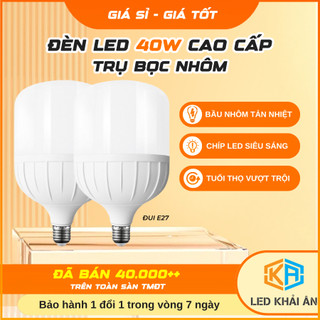Bộ bóng đèn led bulb trụ nhựa bọc nhôm 40w đui e27 khải ân siêu sáng tiết kiệm điện, bóng điện led trụ 40w