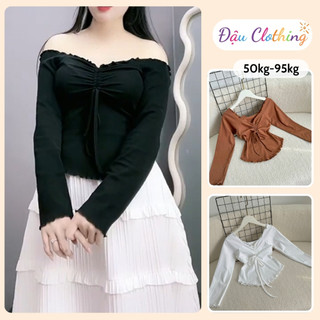 Áo Thun Kiểu Nữ Tay Dài Trễ Vai Có Dây Rút Tôn Vòng 1 Vạt Bầu Che Bụng Tốt Vải Thun Borip CÓ BIGSIZE A239