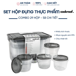 Set hộp đựng thực phẩm Cookroof, Bộ 29 Hộp đựng thực phẩm 6 size kèm nắp an toàn cho sức khoẻ