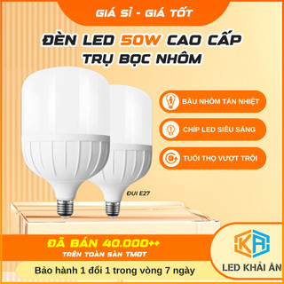 Bộ Bóng Đèn Led Bulb Trụ Nhựa Bọc Nhôm 50W Đui E27 Khải Ân Tiết Kiệm Điện, Bóng Điện Led Trụ 50W Công Suất Cao An Toàn