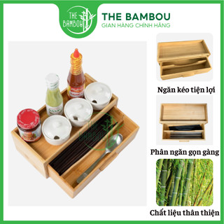  Hộp đựng đũa thìa gia vị có ngăn kéo hộp đựng 2 tầng bằng gỗ tre kiểu Nhật sang trọng cho gia đình quán ăn 