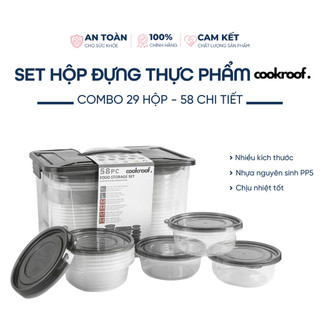 Bộ 29 hộp đựng thực phẩm COOKROOF, Hộp đựng thực phẩm 6 Size chất liệu nhựa PP5 dùng được cho lò vi sóng