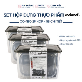 Combo 3 Bộ 29 Hộp Đựng Thực Phẩm 6 Size Kèm Nắp Chất Liệu Nhựa PP5 Hộp Đựng Thực Phẩm COOKROOF