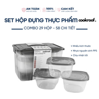 Bộ 29 hộp đựng thực phẩm COOKROOF, Hộp đựng thực phẩm nhựa PP5 6 Size an toàn cho sức khoẻ dùng cho lò vi sóng, tủ lạnh