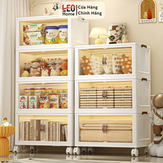 Tủ đựng đồ nhà bếp, tủ nhựa gấp gọn đa năng đựng quần áo, đồ ăn vặt có bánh xe 360 độ nhiều kích cỡ - LEOHOME