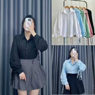 Áo sơ mi nữ tay phồng buộc nơ cách điệu chất lụa chéo mềm mịn mặc mát trẻ trung xinh xắn  có bigsize  50-96kg SM170 