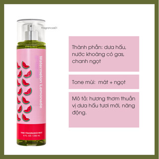 Mist Xịt Toàn Thân Khử Mùi BBW Watermelon Lemonade 236ml từ Mỹ