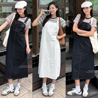 [RÁCH STORE] Set - 24016 - Đầm Yếm Chỉ Nổi - Thun Kẻ