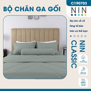 Bộ ga giường, áo gối kèm mền NIN House Classic C190703 màu xanh pastel Zelena