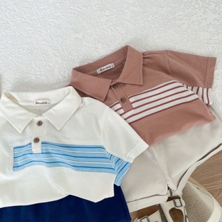 Set polo năng động kẻ ngực cá tính cho bé trai mặc mùa hè từ 8-23kg