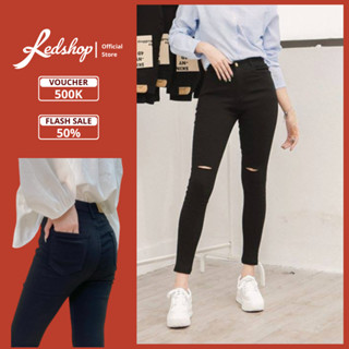 Quần jeans nữ lưng cao ôm đen co giãn tôn dáng, skinny quần bó denim đen cạp cao Red Shop 29112