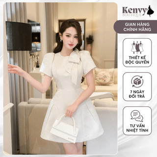 Đầm Tafta Kenvy BOUTIQUE Nơ Lệch Vai Dáng Ngắn Chuẩn Hàng Thiết Kế N93