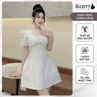 Đầm Tafta Kenvy BOUTIQUE Thiết Kế Chân Đan Lưới Đính Hoa Kèm Nơ N79