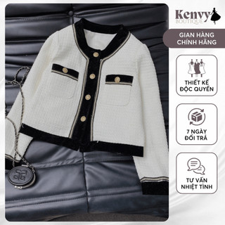  Áo Khoác Dạ Tweed Kenvy BOUTIQUE Nữ Viền Đen Dạ Trắng Siêu Xinh Thời Trang Trẻ Trung KENVY STORE N282 