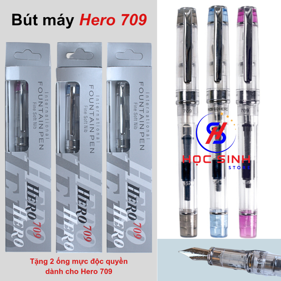 [Chính Hãng] Bút Máy Hero 709 Ngòi Trơn, Nét EF  (Kèm 2 Ống Mực 3.4mm)