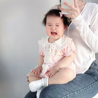 (GRH801) (5-12kg) Bộ đồ liền thân dành cho em bé (Puppy Kids) Romper hồng, Thỏ.
