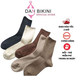 SET 5 ĐÔI Tất Vớ Nam Nữ DANBIKINI Cổ Cao Phong Cách Hàn Quốc Tất Dệt Kim Phối Sọc Dọc Mã T65