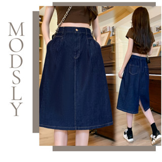 Chân váy jean dài Shop jean CV036 cạp chun dáng dài qua gối, chân váy bò kaki xẻ sau dài phong cách