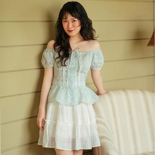 Bleubird áo voan organza thêu nơ aurora top