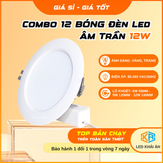 Combo 12 đèn led âm trần tròn siêu mỏng 12w siêu sáng tiết kiệm điện, bộ 12 đèn led ốp trần 12w bền ánh sáng trắng