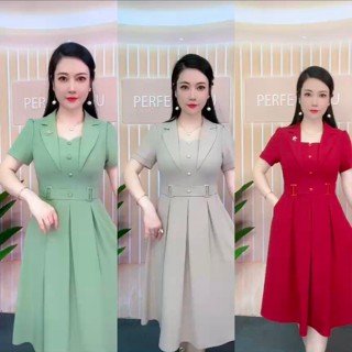  Đầm trung niên cho mẹ cổ VEST sang trọng công sở chất vải Lụa Pháp 