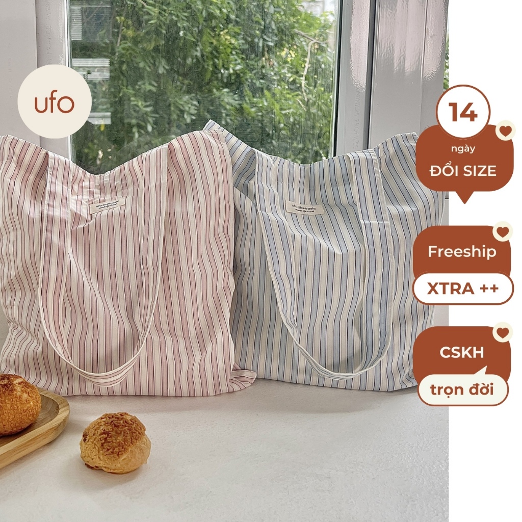 Túi tote 2 lớp vải thô kẻ - Striped Tote - ufo.thebasic
