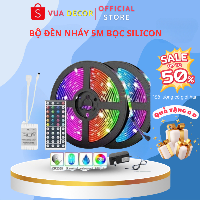 Dây đèn led 5m RGB 16 triệu màu điều khiển bằng điện thoại, nháy theo nhạc, đèn led tiktok đổi màu