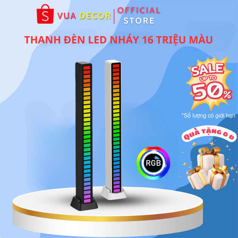 Thanh đèn LED 16 triệu màu, Đèn D08-RGB Cảm Ứng Âm Thanh, Nhấp Nháy Theo Nhạc